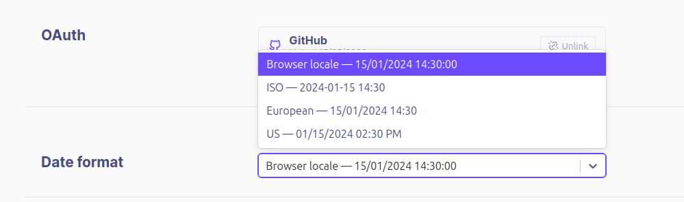 date format setting
