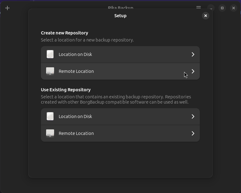 Pika Backup create repo